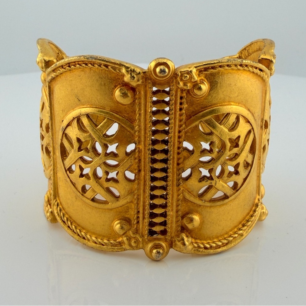 Ben-Amun 24K Gold Electroplated Byzantine Filigree Hinged Statement Cuff 62g